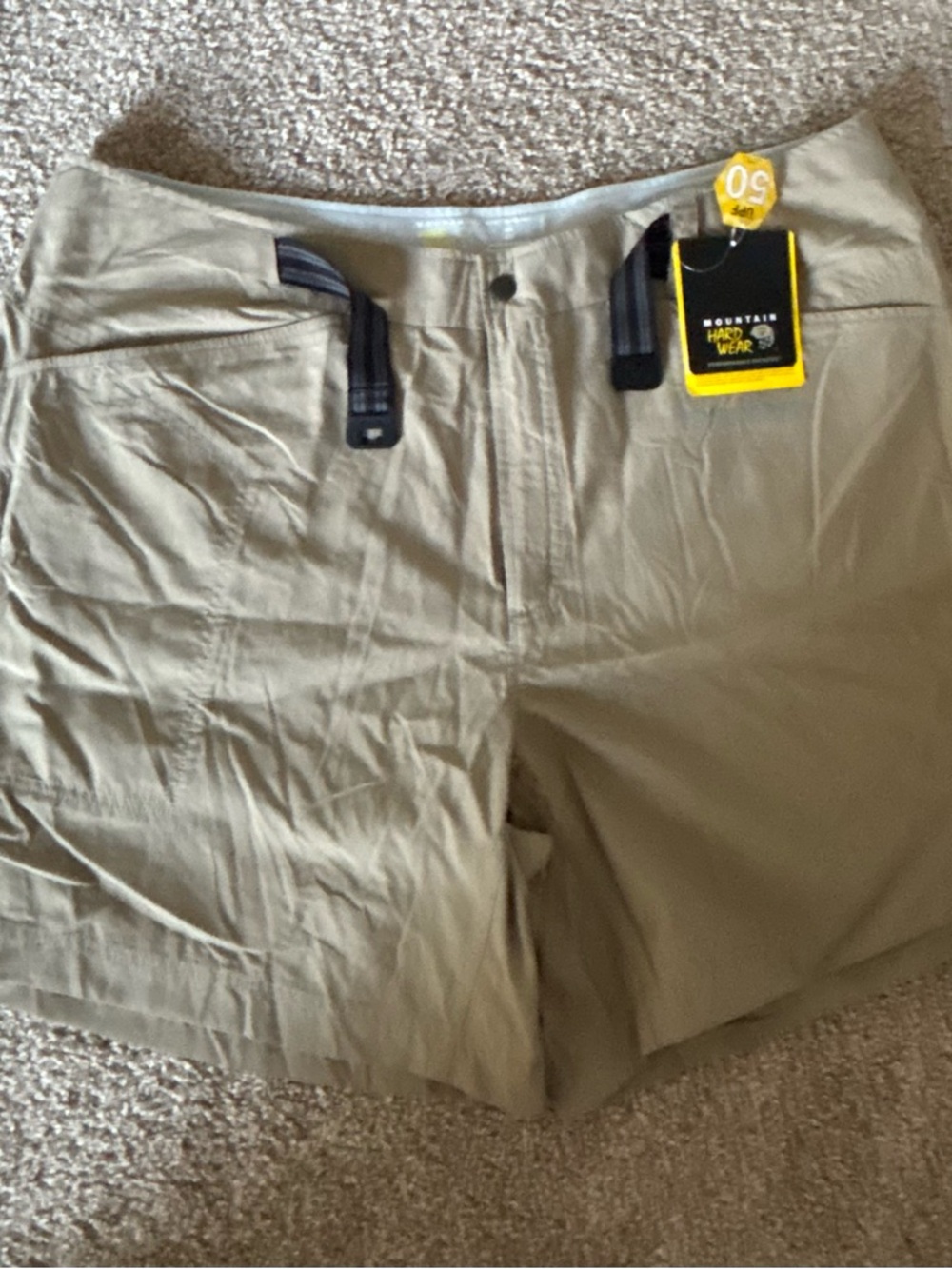 Mountain Hardwear Women's Khaki Outdoor Bermuda Shorts with Black Belt Accents